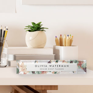 Boho Blooms Modern Watercolor Floral Nameplate