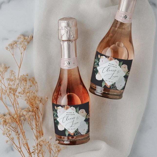 Boho Blooms Personalized Cheers to Love Sparkling Wine Label (Creator Uploaded)