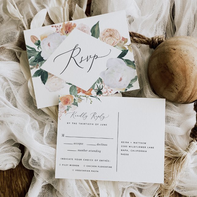Boho Blooms RSVP Postcard with Meal Choice (Creator Uploaded)
