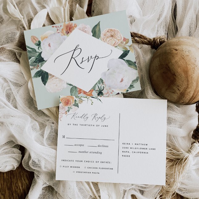 Boho Blooms RSVP Postcard with Meal Choice (Creator Uploaded)