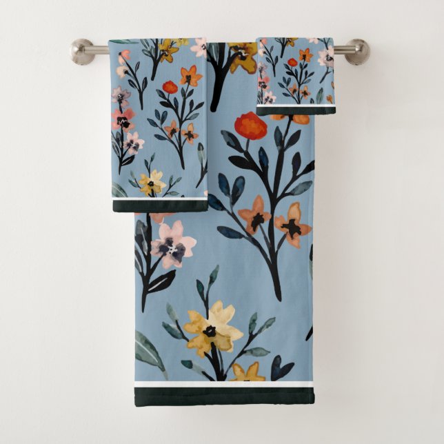 Boho Blooms Soft Blue  Bath Towel Set (Insitu)