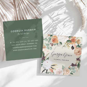 Boho Blooms Watercolor Floral Square Business Card