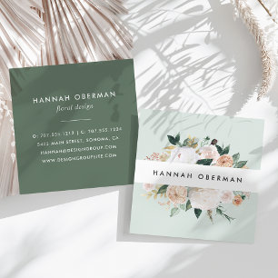 Boho Blooms Watercolor Floral Square Business Card