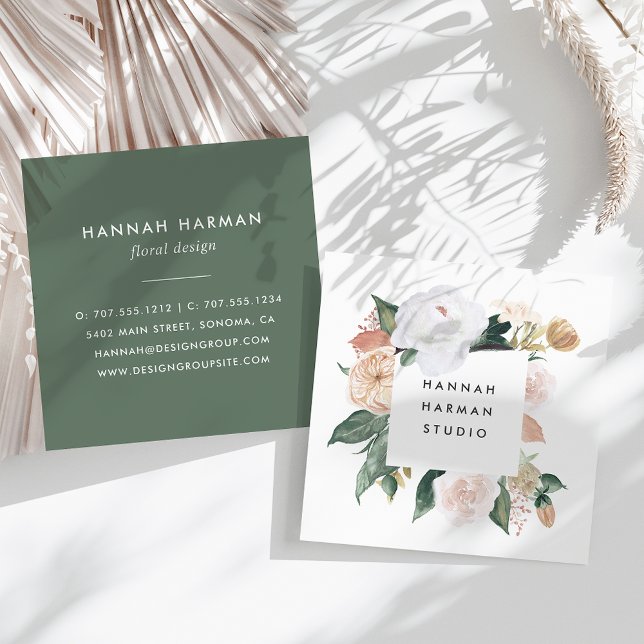 Boho Blooms Watercolor Floral Square Business Card (Creator Uploaded)