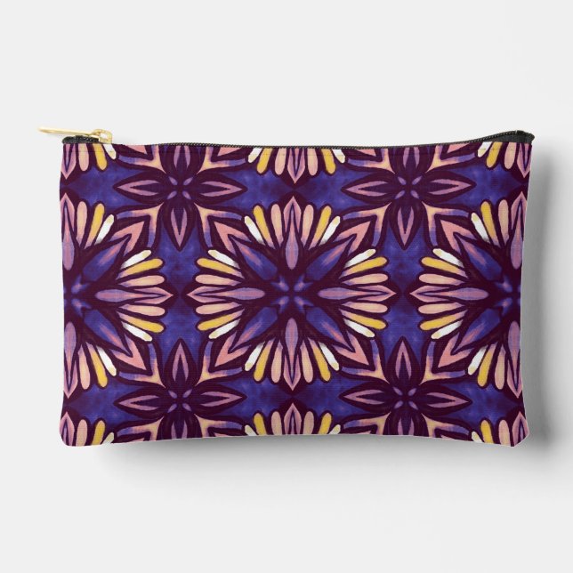 Boho Blossom: Purple Artistic Floral Pattern Duffl Accessory Pouch (Front)