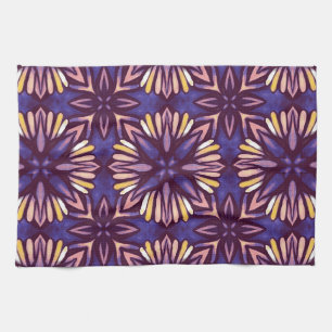 Boho Blossom: Purple Artistic Floral Pattern Kitchen Towel