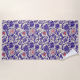 Boho Blue Abstract Floral Beach Towel