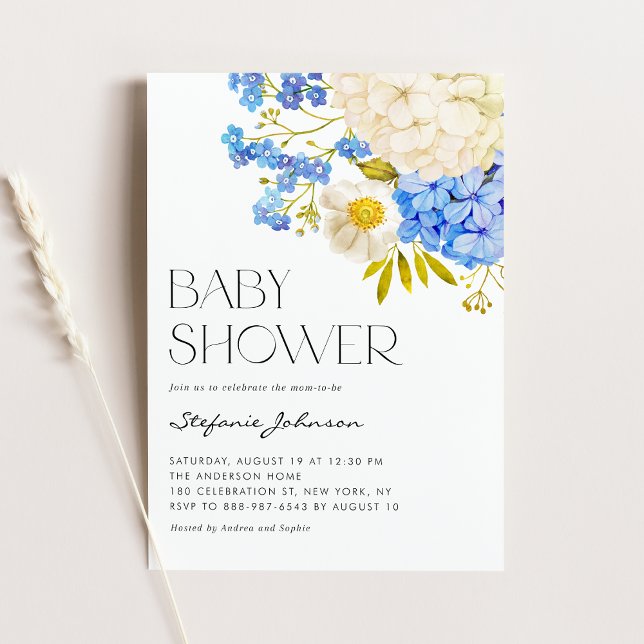 Boho Blue and White Hydrangeas Baby Shower Invitation (Creator Uploaded)