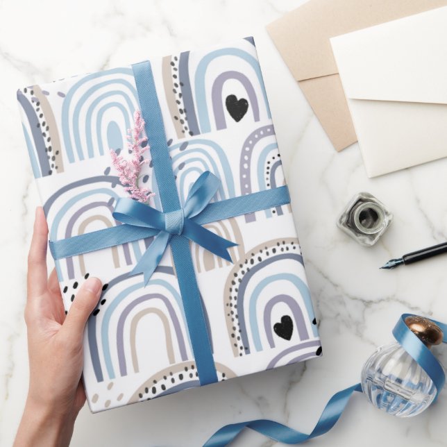 Boho Blue Baby Boy Rainbow Baby Shower Baby Gift Wrapping Paper (Gifting)