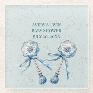 Boho Blue Baby Rattle Glass Coaster
