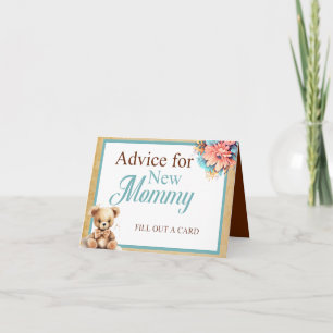 Boho Blue Bear Baby Shower Advice for Mommy Table Card