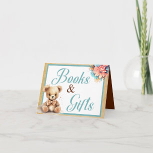 Boho Blue Bear Baby Shower Books and Gifts Card