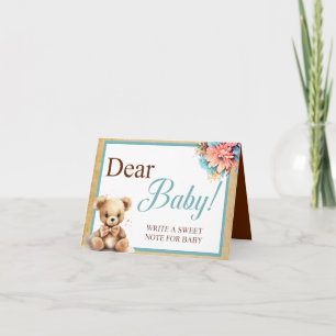 Boho Blue Bear Baby Shower Dear Baby Table Card