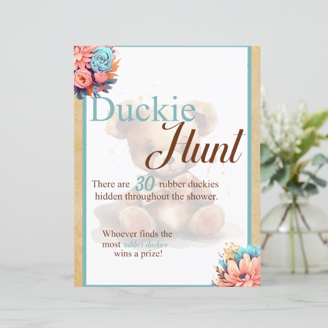 Boho Blue Bear Baby Shower Duck Hunt Game (Standing Front)