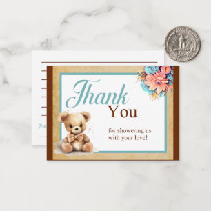 Boho Blue Bear Baby Shower Thank you Card