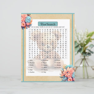 Boho Blue Bear Baby Shower Word Search Game