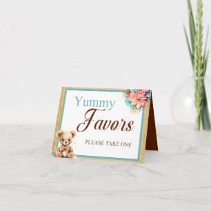 Boho Blue Bear Baby Shower Yummy Favours Table Card