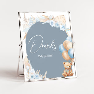 Boho Blue Bear Balloon Baby Shower Drinks Poster