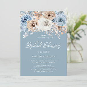 Boho Blue Bohemian Floral Watercolor Bridal Shower Invitation