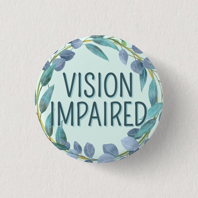 Boho Blue Botanical Leaves Vision Impaired 1 Inch Round Button (Front)