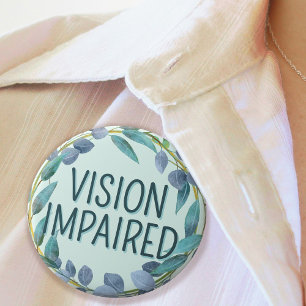 Boho Blue Botanical Leaves Vision Impaired 1 Inch Round Button