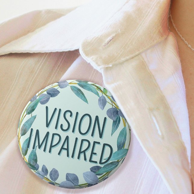 Boho Blue Botanical Leaves Vision Impaired 1 Inch Round Button (Boho Blue Botanical Leaves Vision Impaired Button)
