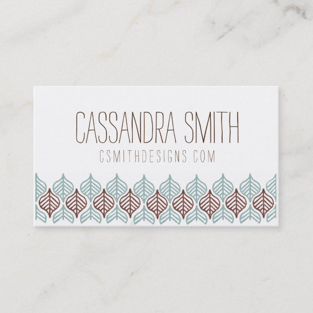 Boho Blue & Brown Business Card (Front)