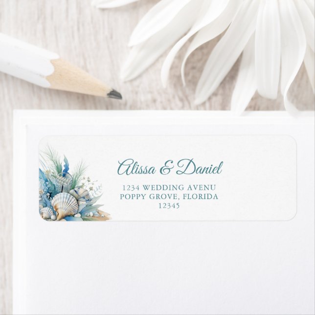 Boho Blue Coastal Beach Shell Adresse de retour (En situation)
