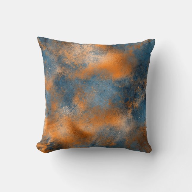 Boho Blue Copper Graphic Abstract Throw Pillow (Front)