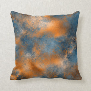 Boho Blue Copper Graphic Abstract Throw Pillow