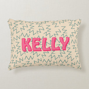 Boho Blue Cream Pink Zig Zag Ikat-Inspired Pattern Accent Pillow