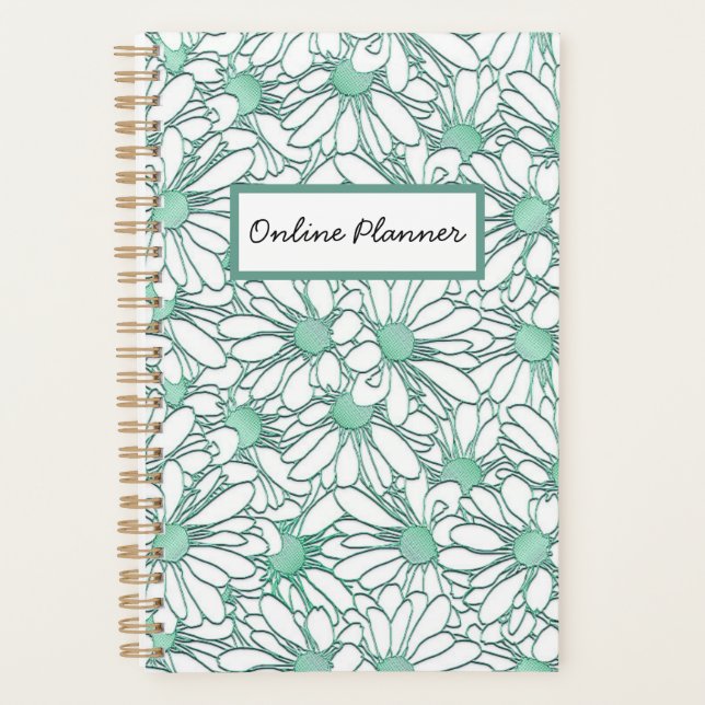 Boho Blue Daisy Motif Online Business Planner (Devant)
