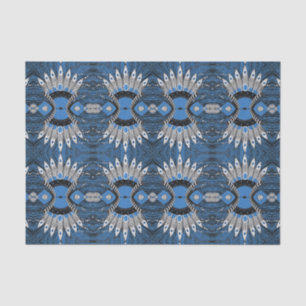 Boho Blue Feather Graphic Pattern Tissue Paper