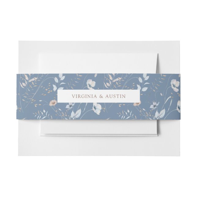 Boho Blue Floral Belly Band Invitation Belly Band (Front Example)