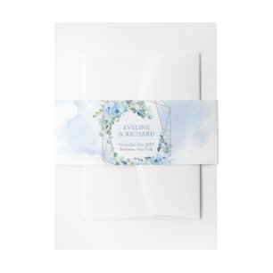 Boho blue floral eucalyptus and silver glitter invitation belly band