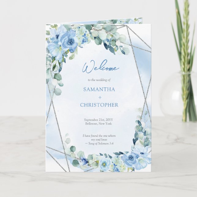 Boho blue floral eucalyptus silver glitter program (Front)