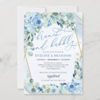 Boho Blue Floral Gold Geometric Brunch and Bubbly