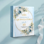 Boho Blue Floral Greenery Quince Memory Ring Binde Binder<br><div class="desc">✅ For matching items search 37-15 in my collections ✅ Celebra un momento inolvidable con este álbum de recuerdos personalizado para Quinceañera / 15 años, diseñado en un delicado estilo boho o bohemio. La combinación de tonos azul polvo, azul pastel y azul claro, junto con flores suaves, eucalipto y follaje...</div>