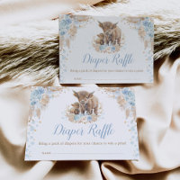 Boho Blue Floral Highland Cow Diaper Raffle