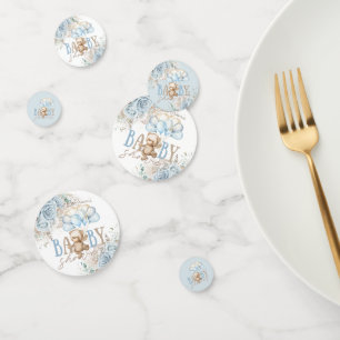 Boho Blue Floral Pampas Teddy Bear Boy Baby Shower Confetti