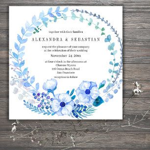 Boho Blue Floral Rustic Wedding Invitation