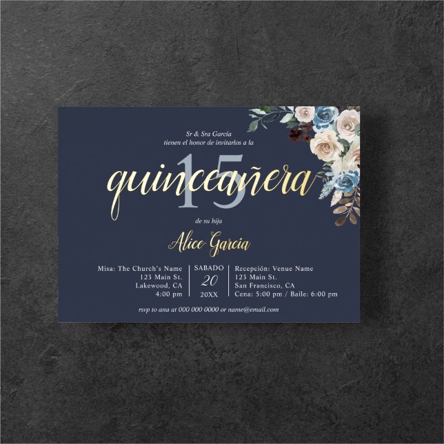 Boho Blue Flowers Dried Leaves Quinceanera (Creator Uploaded)