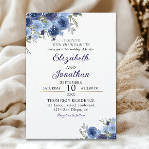 Boho Blue Flowers – Rustic Wedding Invitation