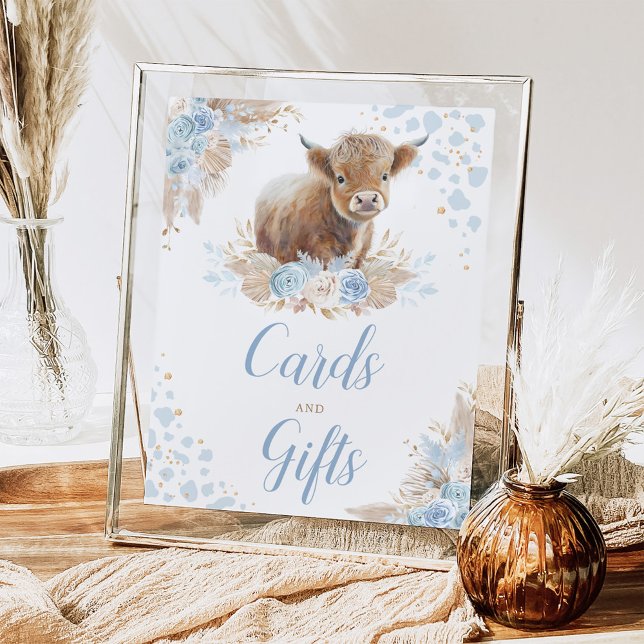 Boho Blue Highland Cow Cards & Gifts Sign (Creator Uploaded)
