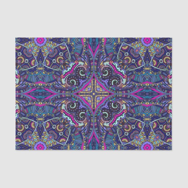 Boho blue kaleidoscope native american trend tissue paper (Front)