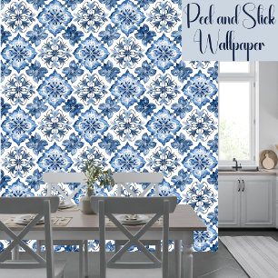 Boho Blue Mediterranean Pattern Peel And Stick Wallpaper