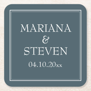 Boho Blue Modern Minimalist Square Paper Coaster