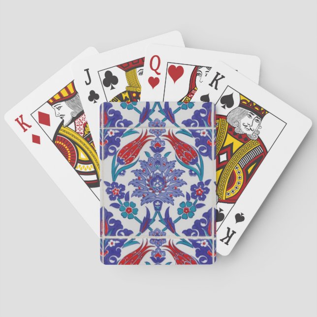 Boho Blue Moroccan Tile Pattern Playing Cards (Back)