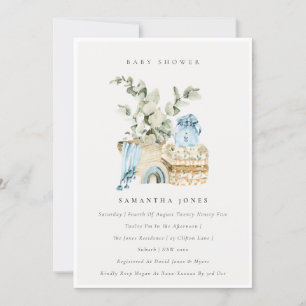 Boho Blue Nursery Foliage Boy Baby Shower Invite