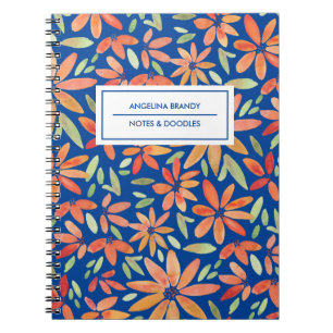 Boho Blue & Orange Floral Pattern  Notebook